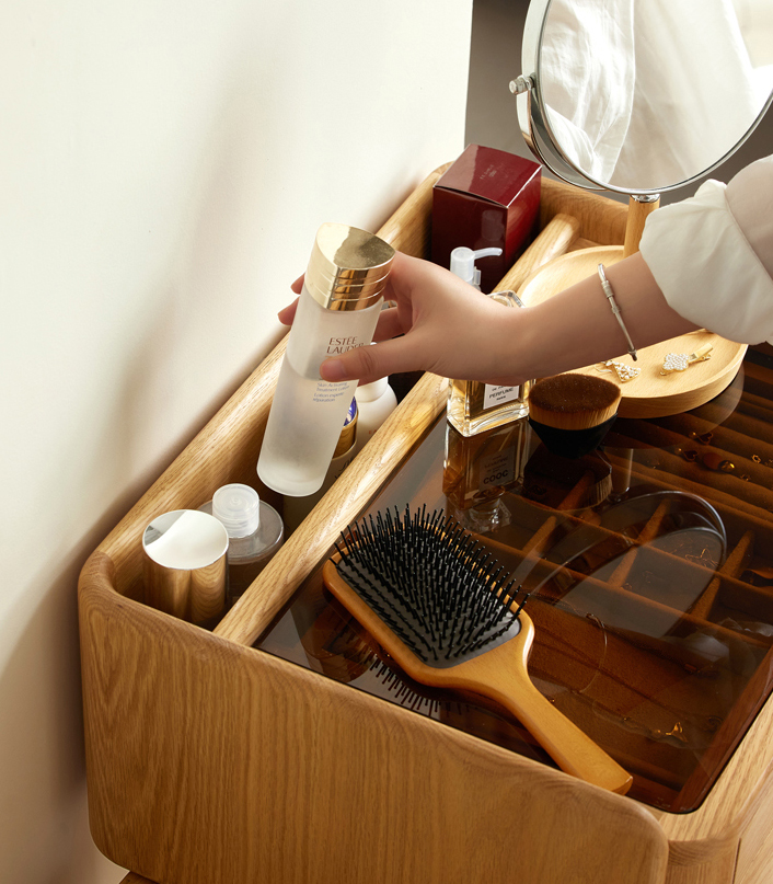 鏡台 ドレッサー 天然木化粧合板 デスクドレッサー 通販 メイク台 幅78cm 伸長調節自由 鏡無し ガラス天