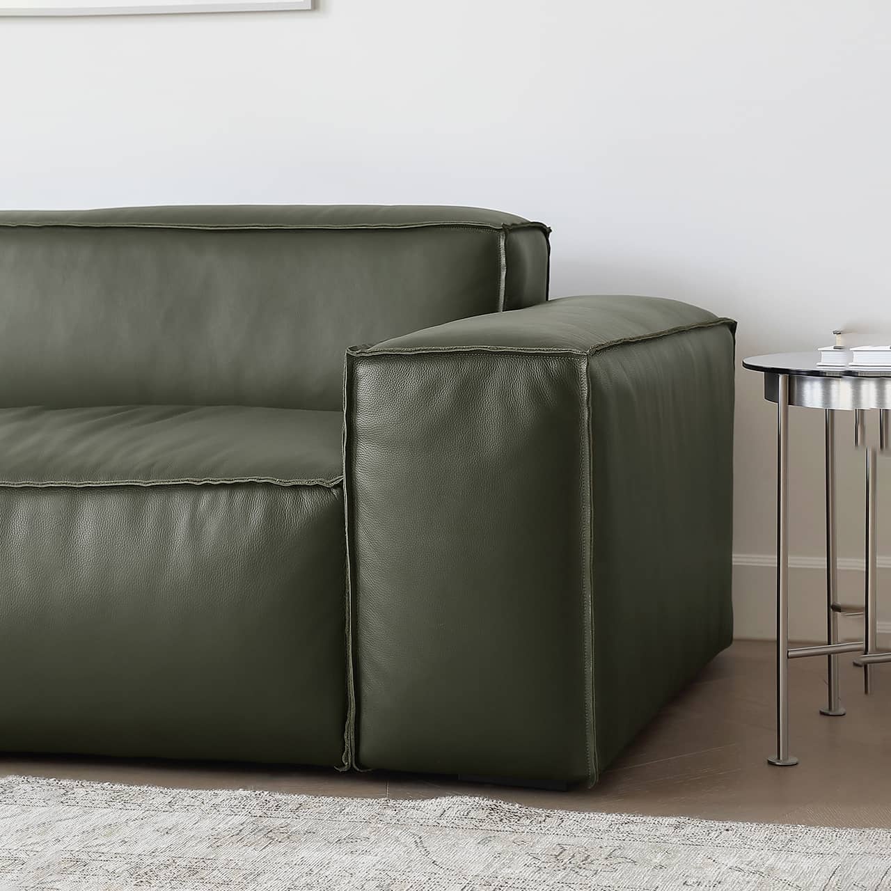 ソファー 3人掛け 幅265cm 本革 ローソファ グリーン おしゃれ