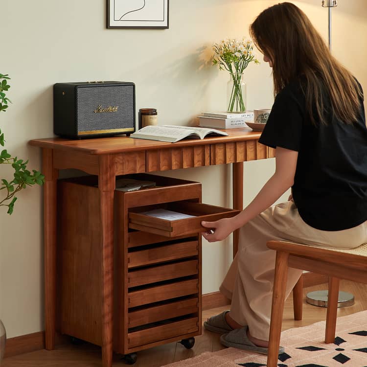 茶 3段収納 使い勝手抜群 キャビネット デスクワゴン 楽天市場】天然木使用の高級感 デスクワゴン 3段 キャスター付き