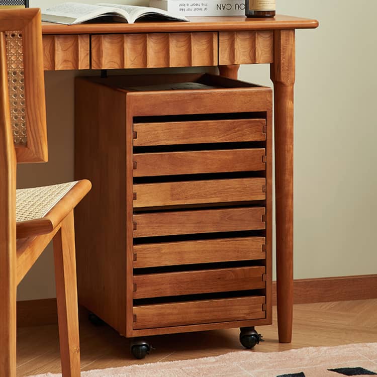 キャビネット デスクワゴン キャスター付 7段 チェスト ブラウン