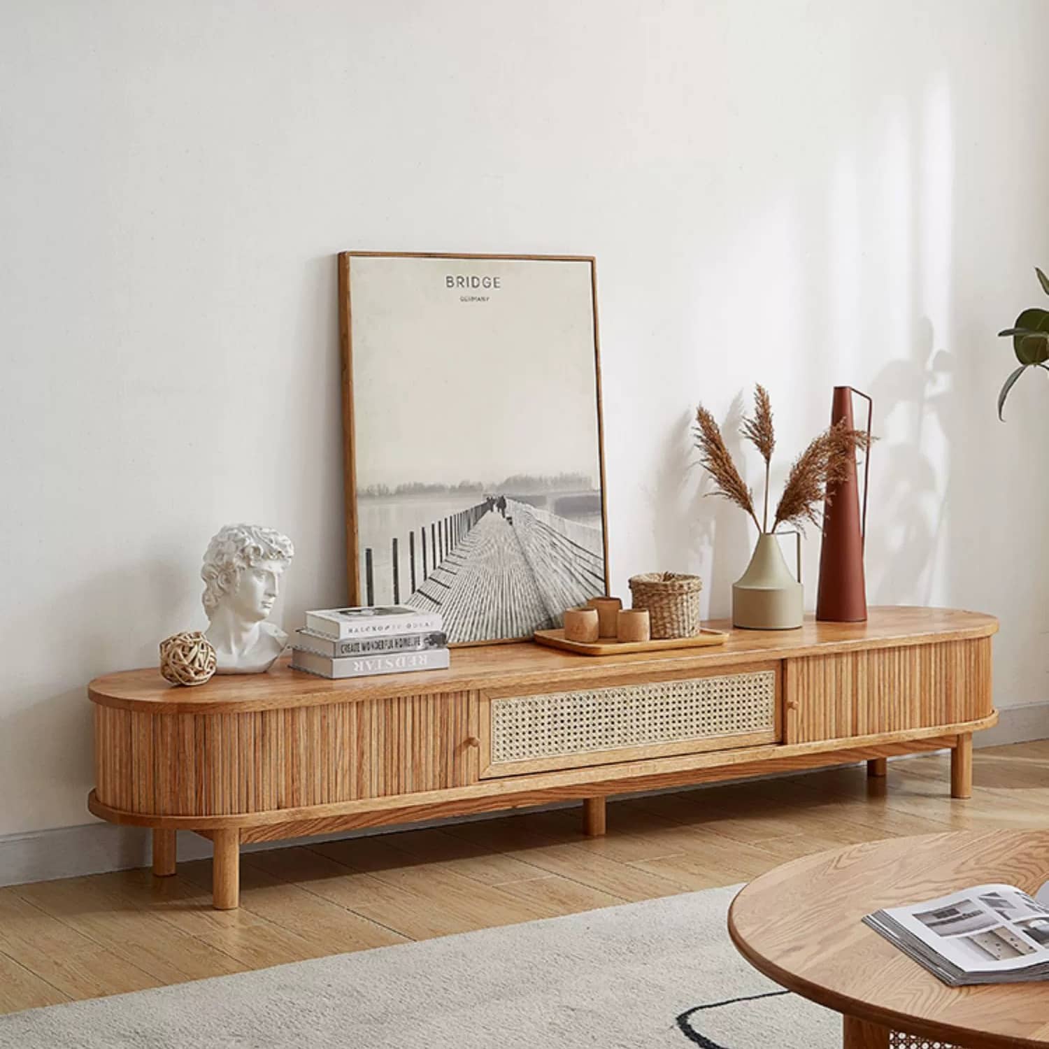 テレビ台 おしゃれ ローボード 北欧 ラタン調 幅210cm 脚付き