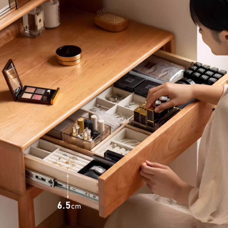 ドレッサー 木製 デスク 鏡台 化粧台 チェリー材 鏡付き 収納付き おしゃれ
