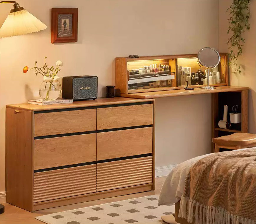 伸長式ドレッサー・デスク・チェスト収納付き