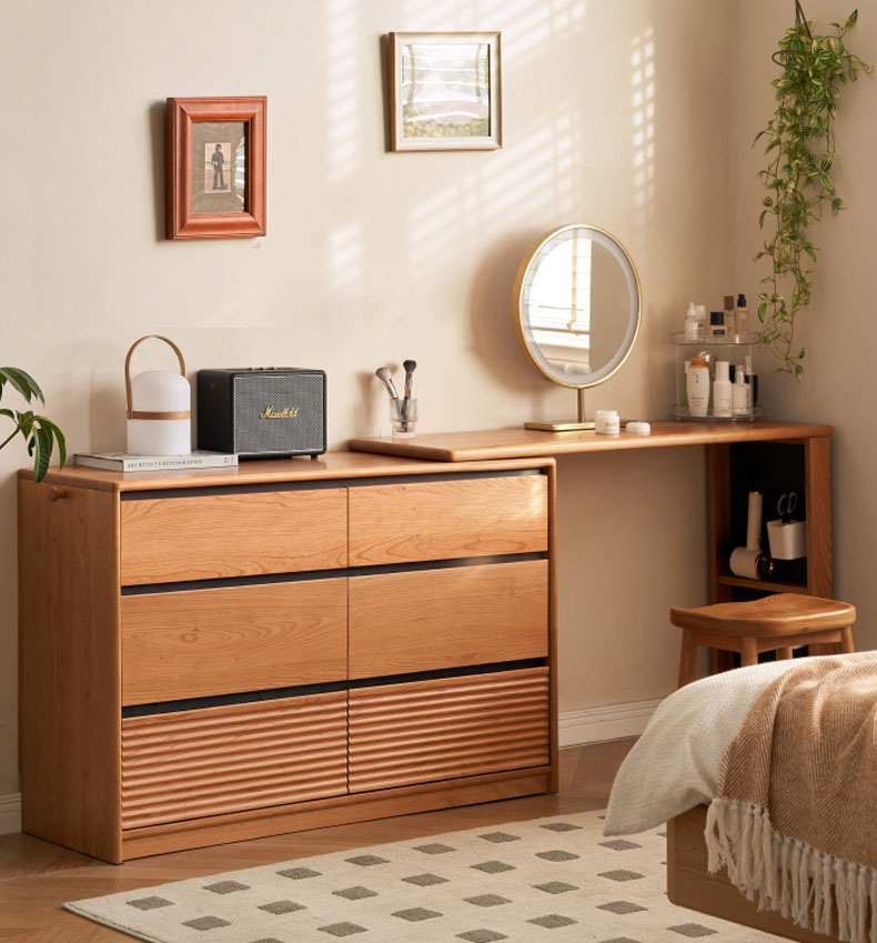 ドレッサー付き収納棚 ドレッサー 収納充実 鏡付き 竹制 面取り加工 おしゃれ