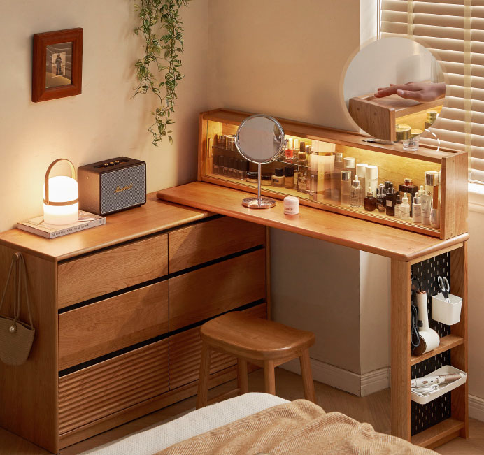 伸長式ドレッサー・デスク・チェスト収納付き