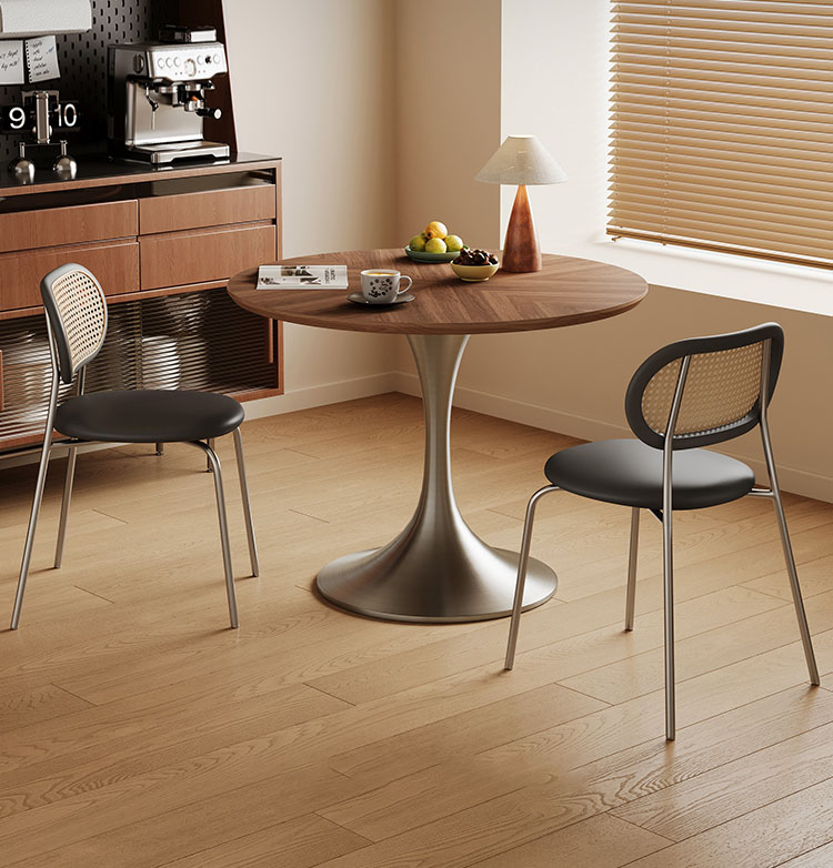 木製天板ステンレス脚 スタイリッシュなデザインおしゃれな丸テーブル