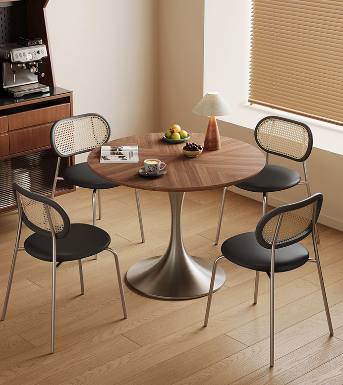 木製天板ステンレス脚 スタイリッシュなデザインおしゃれな丸テーブル