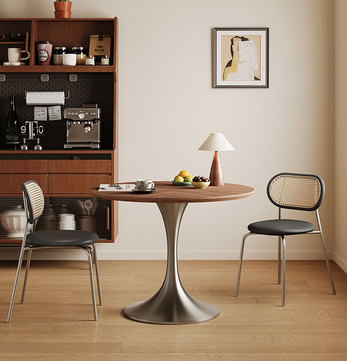 木製天板ステンレス脚 スタイリッシュなデザインおしゃれな丸テーブル