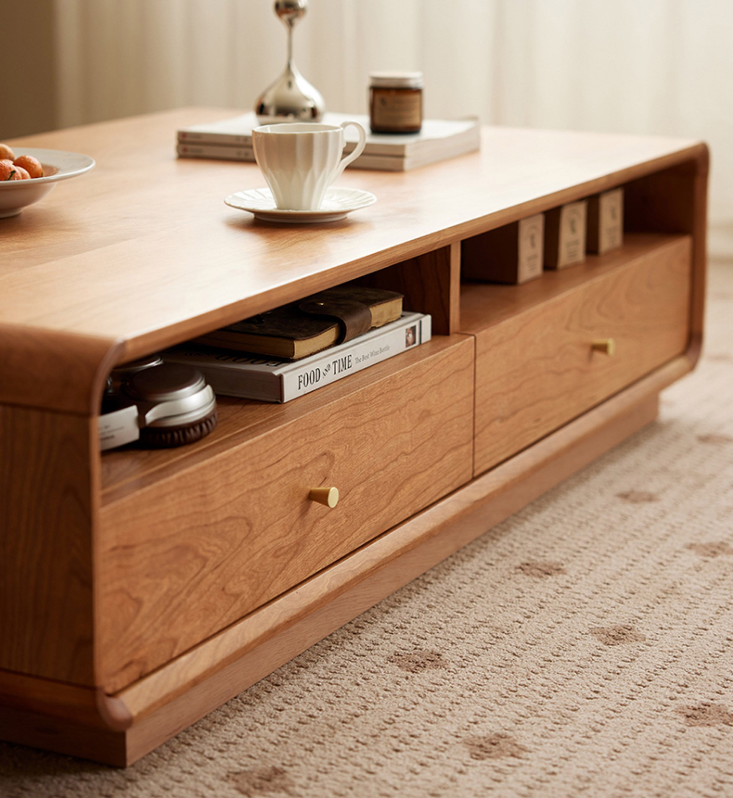 ソファーテーブル 天然木材を使用したローテーブル収納付きのコーヒー
