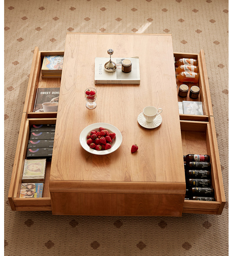 ソファーテーブル 天然木材を使用したローテーブル収納付きのコーヒー