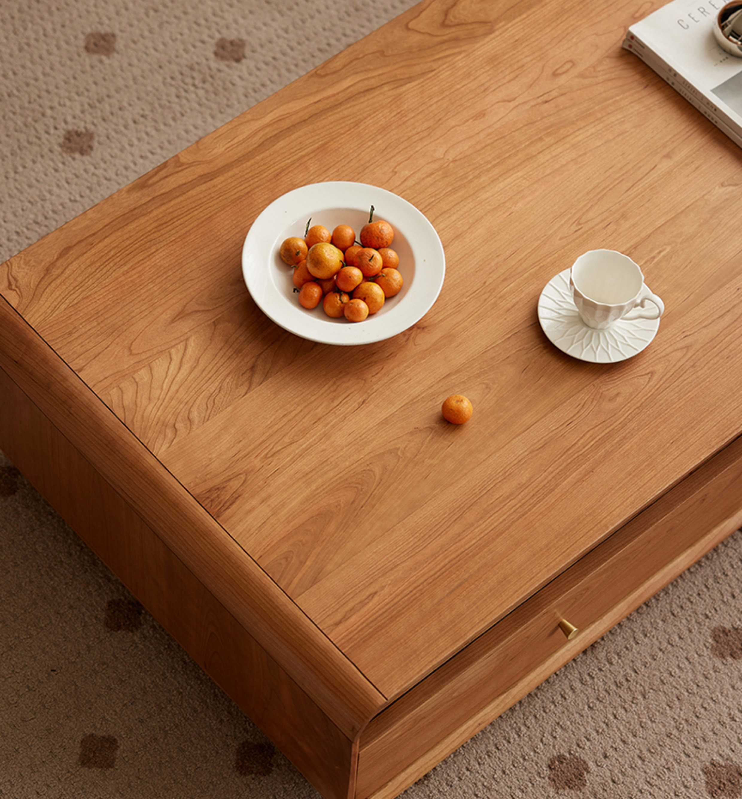 ソファーテーブル 天然木材を使用したローテーブル収納付きのコーヒー