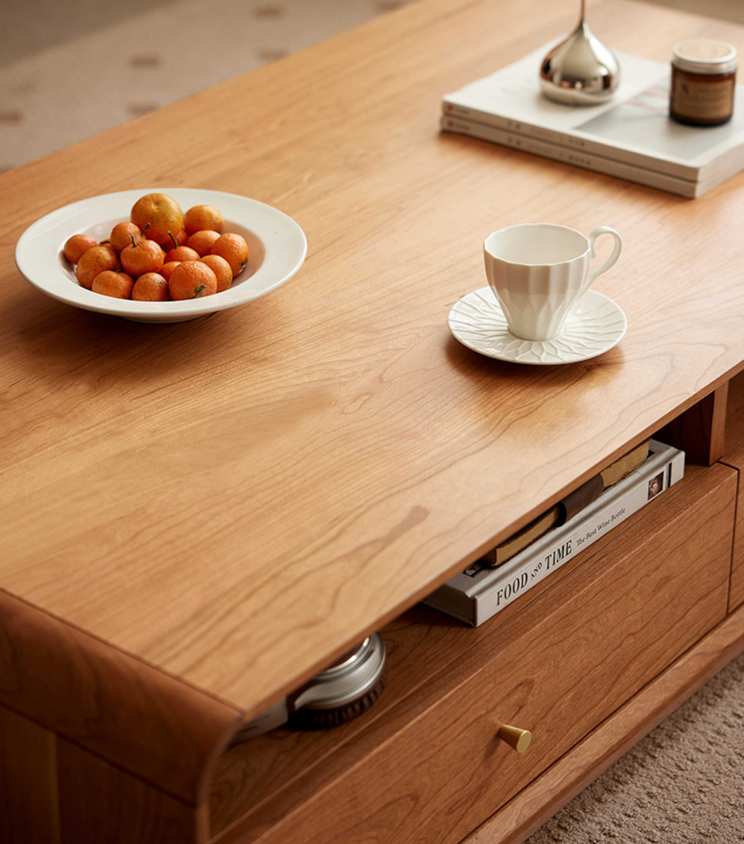 ソファーテーブル 天然木材を使用したローテーブル収納付きのコーヒー