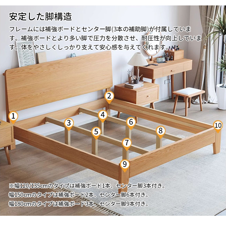 ベッド 天然木 すのこ 宮棚付き 木製フレーム シングル〜キング