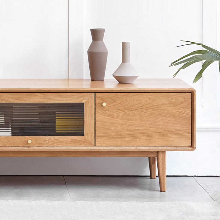 テレビ台 ローボード 無垢材 幅180cm テレビボード オーク材 ガラス