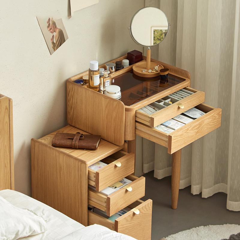 デスクドレッサー 通販 メイク台 幅78cm 伸長調節自由 鏡無し ガラス天