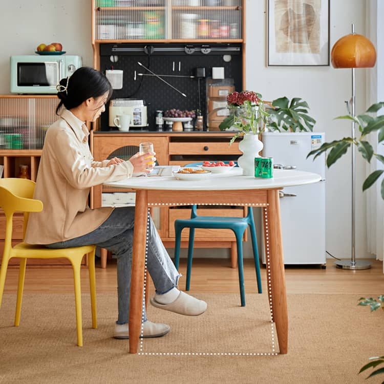 ダイニングテーブル 丸テーブル 円形セラミック天板 無垢材脚 チェリー材