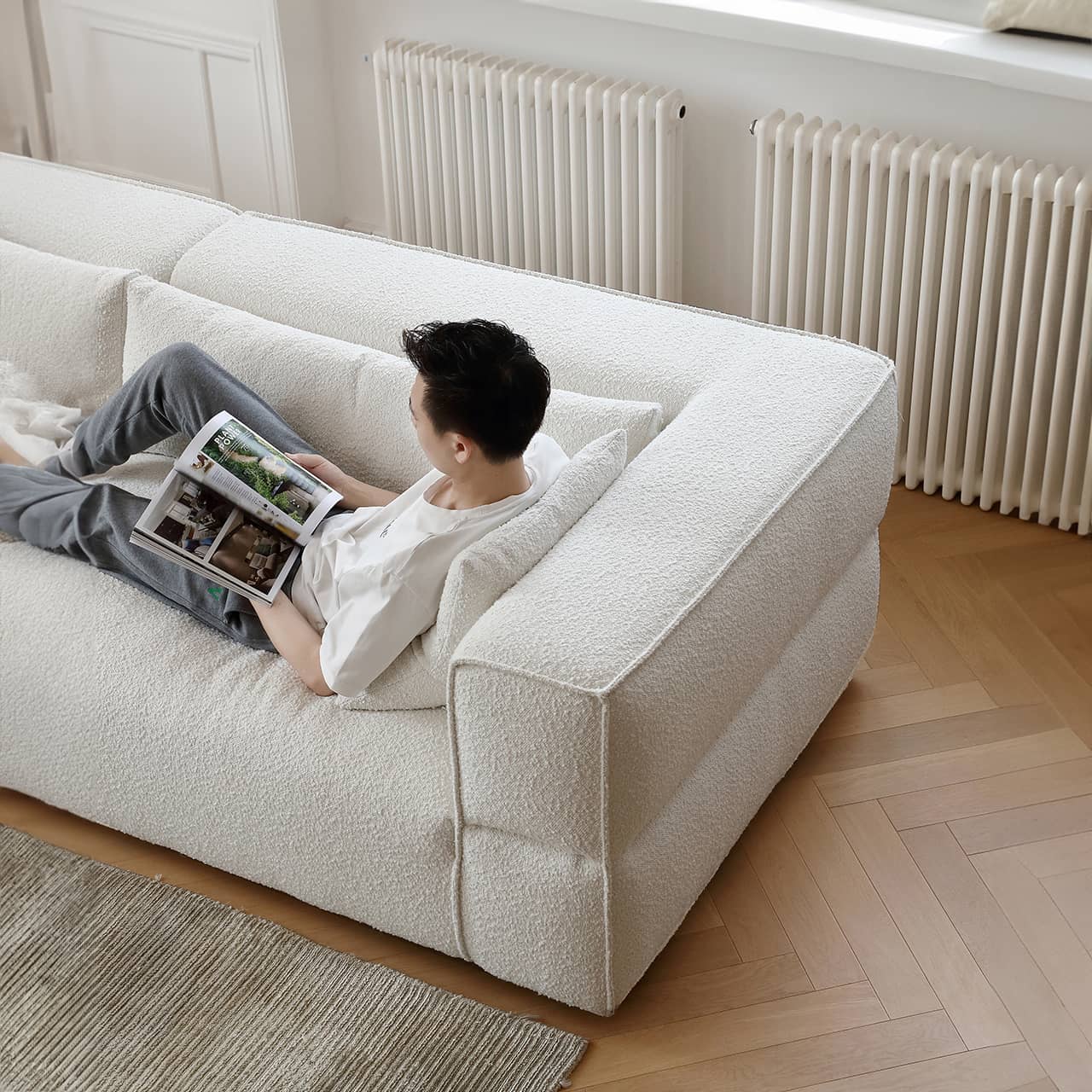 ソファー 3人掛け 4人掛け 幅295cm ファブリック ホワイトソファ