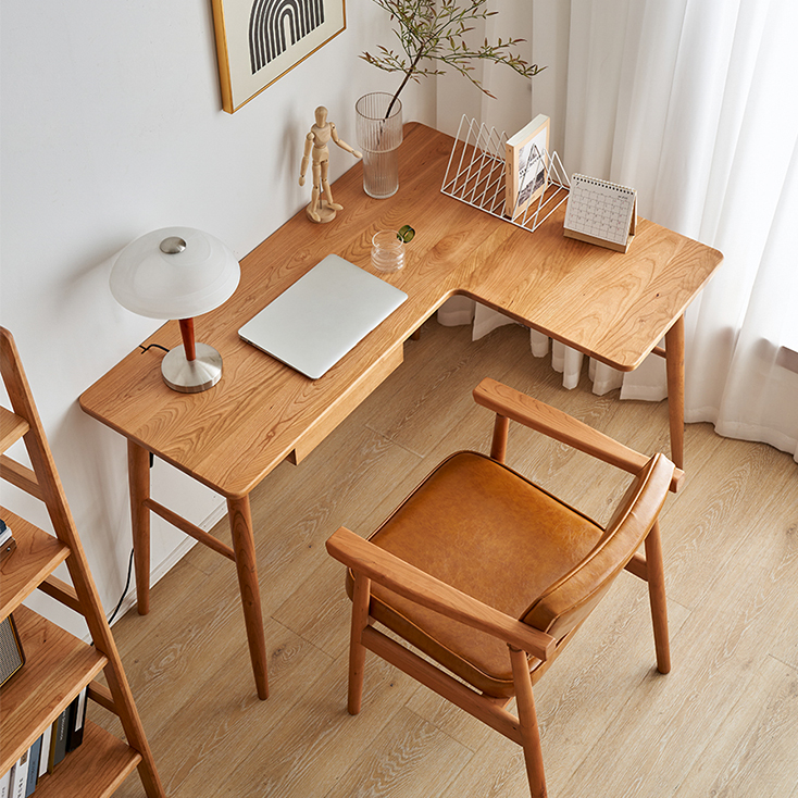 デスク 書斎デスク ワークデスク L字デザイン チェリー材