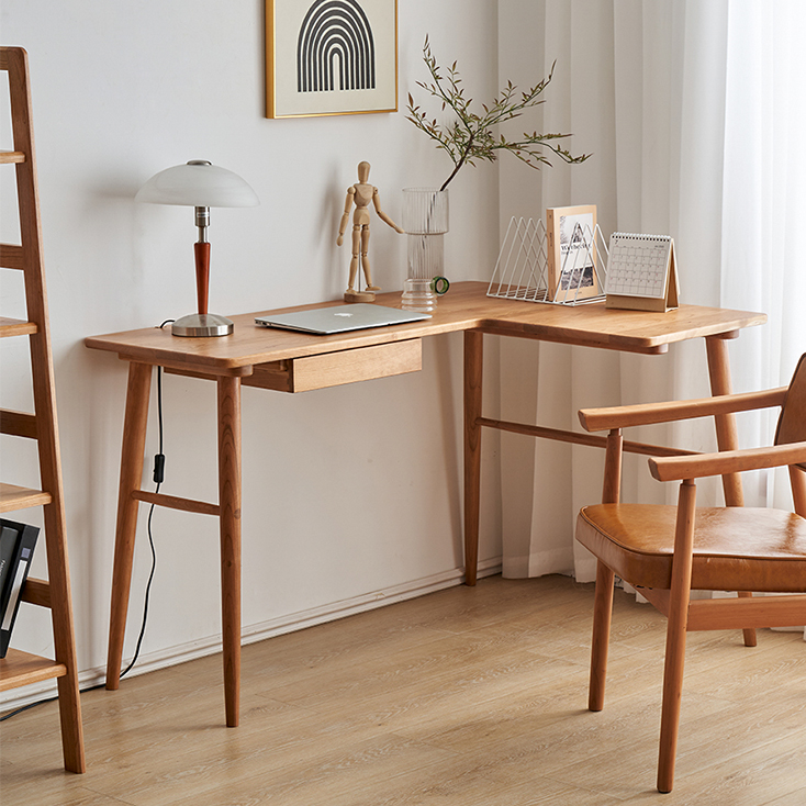 デスク 書斎デスク ワークデスク L字デザイン チェリー材