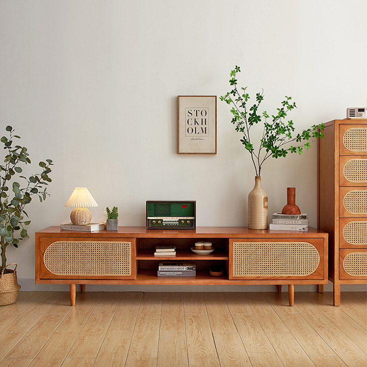 テレビ台 おしゃれ ローボード 北欧 ラタン調 幅200cm 脚付き