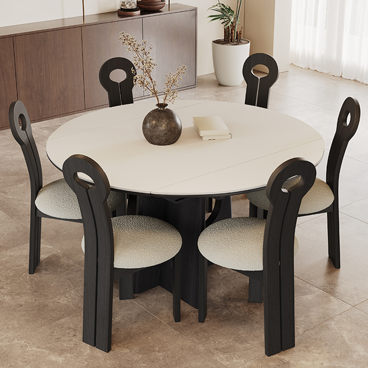 伸縮式ダイニングテーブル 丸テーブル 円形セラミック天板 無垢材脚