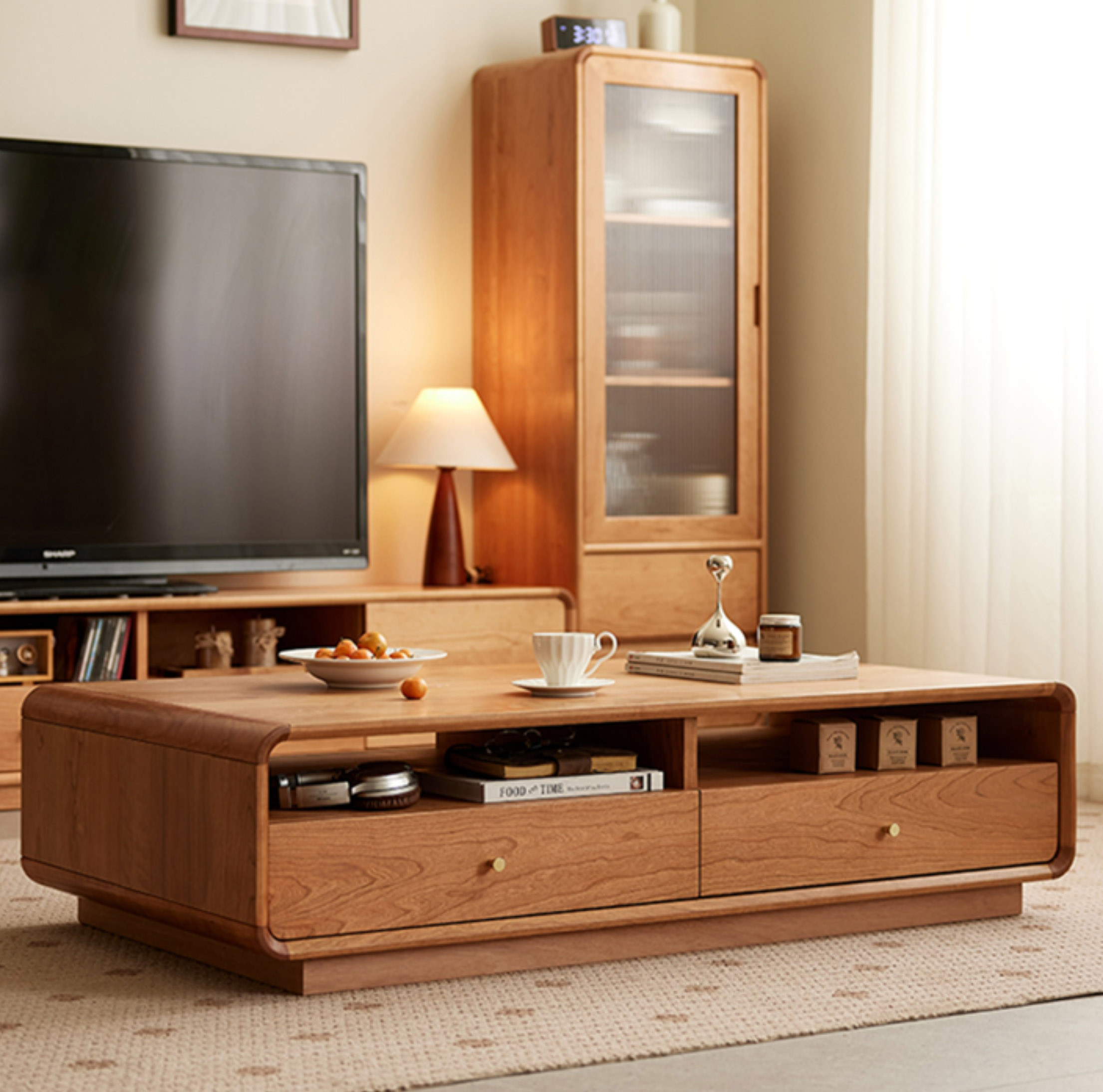 ソファーテーブル 天然木材を使用したローテーブル収納付きのコーヒー