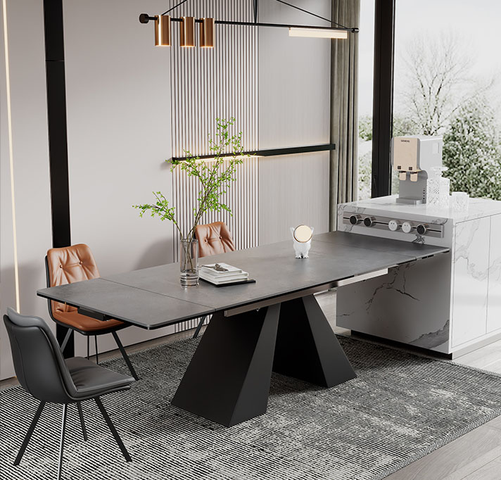 伸長式ダイニングテーブル セラミック天板 4人掛け 6人掛け 大理石柄